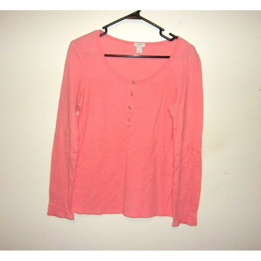 J.Crew Orange Thermal Half Snap Button Long‎ Sleeve Top M